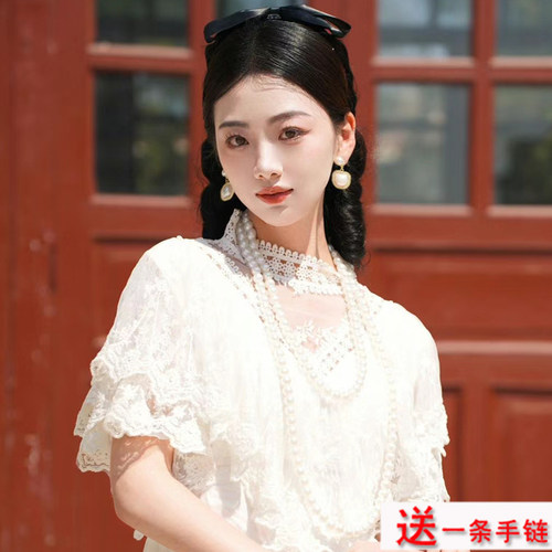 仿珍珠长款多层项链旗袍配饰品