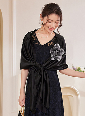 新款黑色披肩女披风缎面伴娘围巾小众晚礼服斗蓬主持人外套88619