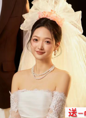 多层珍珠项链颈链女士法式复古新娘拍照锁骨链子缠绕毛衣链子236