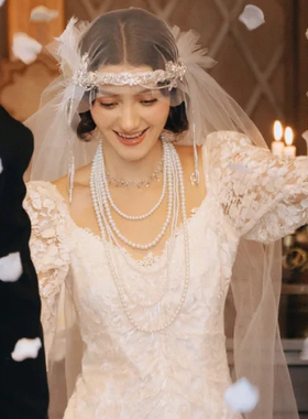 2025新款多层珍珠项链中长款锁骨链女配婚纱礼服颈链新款饰品019