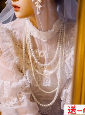 法式多层珍珠毛衣链女士配旗袍