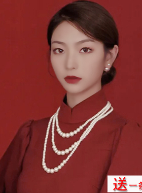 多层珍珠项链中长款毛衣链子