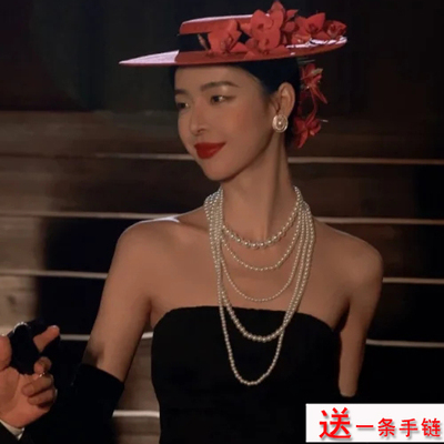 多层叠戴珍珠项链女复古配饰品