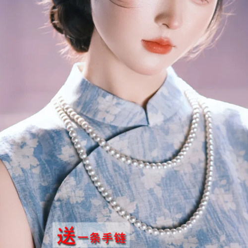 女士双层多层珍珠项链旗袍配饰图片
