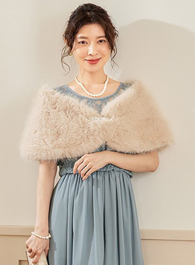仿兔毛毛披肩女冬季保暖结婚礼外搭领证登记斗篷伴娘披风外套2298