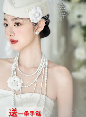 2026年多层珍珠项链法式复古配礼服颈链女士五层锁骨链中长款662