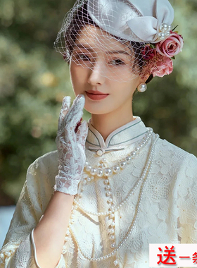 多层珍珠项链配旗袍配饰品女士三层锁骨链中长款复古拍照项圈1551