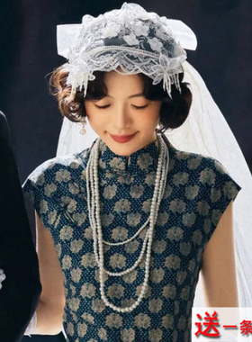 多层珍珠项链配旗袍配饰品摄影拍照道具颈链子女士中长款项圈536