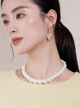 大颗珍珠项链女款2026新款颈链饰品短款锁骨链子choker毛衣链687