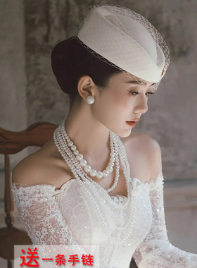 多层大珍珠项链婚礼新娘复古饰品配礼服颈链女士锁骨链中长款618