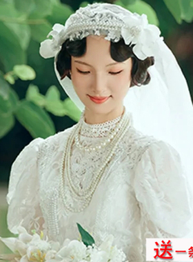 多层珍珠项链中长款拍照颈链法式多层叠戴锁骨链女士颈饰项圈1996