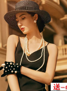 多层叠戴大珍珠项链中长款三层颈链女士法式摄影拍照饰品项圈218