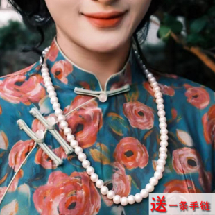 搭配旗袍珍珠项链旗袍配饰品女士中长款颈链毛衣链加长锁骨链427