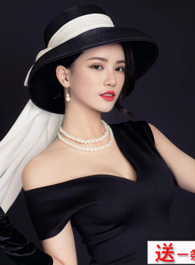 双层珍珠项链女士颈链法式复古风拍照写真锁骨链毛衣链子短款219