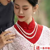 搭配旗袍珍珠项链女士多层叠戴颈链锁骨链双层毛衣链拍照饰品311