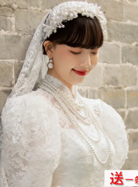 多层珍珠项链女新娘颈链配旗袍