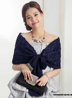 结婚披肩女士伴娘姐妹裙披风新娘婚纱系带外搭生日晚宴会斗篷3379