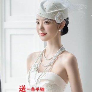 多层仿珍珠项链法式 毛衣链662 复古风颈链女新娘饰品锁骨链中长款