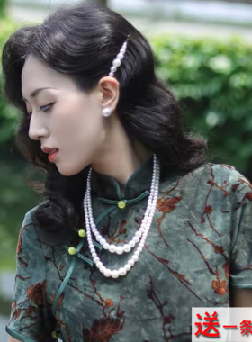 搭配旗袍珍珠颈链双层项链中长款妈妈款锁骨链女士多层毛衣链199