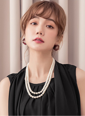 双层珍珠项链韩系ins女颈链配饰多圈叠戴锁骨链子毛衣链choker684