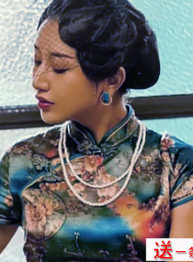 双层珍珠多层锁骨链女士配旗袍