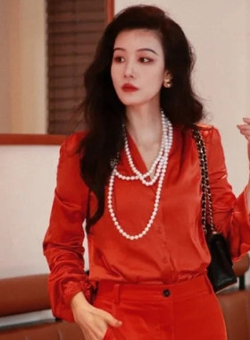 三层珍珠项链女士中长款毛衣链配旗袍裙子颈链多圈叠戴锁骨链498