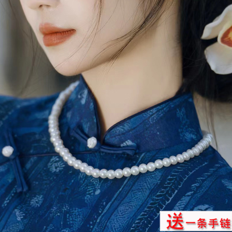 夏季搭配旗袍珍珠项链饰品女士颈链中长款锁骨链子毛衣链颈饰399图片