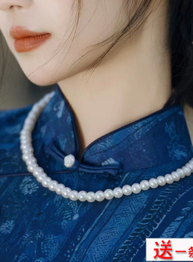 夏季搭配旗袍珍珠项链饰品女士颈链中长款锁骨链子毛衣链颈饰399