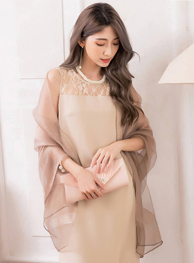 结婚纱旗袍披肩新娘围巾女士礼服大纱巾婚礼喜婆婆丝巾外搭88180