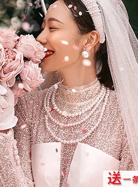 多层珍珠项链女士三层叠戴