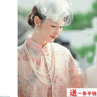 小珍珠项链配旗袍配饰品中长款双层毛衣链女士颈链加长版项饰1382