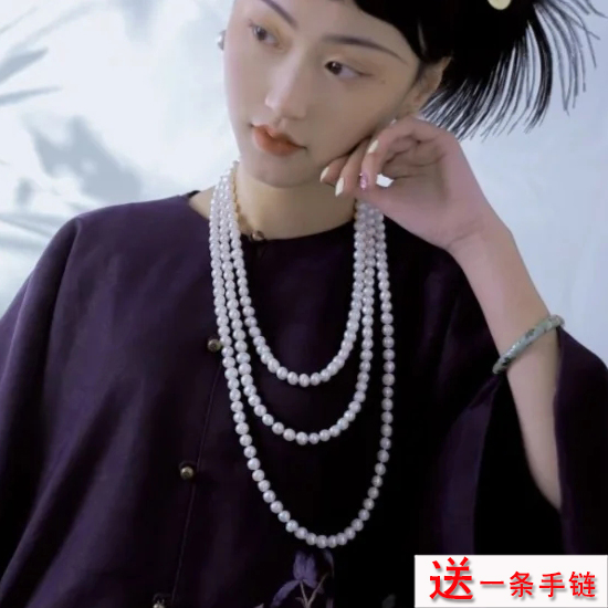 新款三层珍珠项链女士夏季搭配旗袍饰品中长款多层叠戴毛衣链752