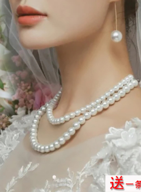 新款双层珍珠项链女士多层拍照choker锁骨链配婚纱礼服颈链子158