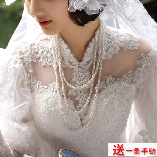 2025新款多层叠戴珍珠项链旗袍配饰品项圈女士中长款毛衣链子193