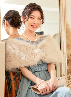 仿兔毛披肩秋冬季保暖结婚新娘婚纱外套迎宾斗篷女士伴娘外搭2298