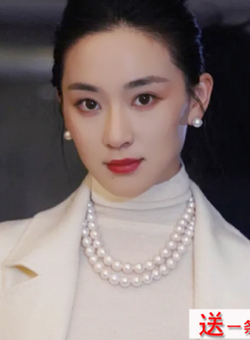 新款双层珍珠项链女士夏季毛衣链颈链加长版锁骨链旗袍配饰品1443