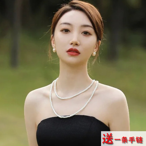 多层珍珠项链法式毛衣链