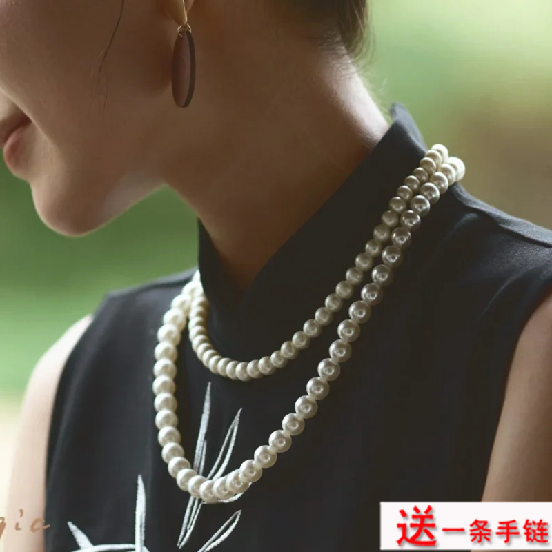 搭配旗袍珍珠项链双层颈链子