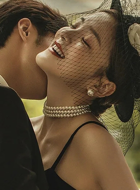 三层珍珠项链女颈链子choker多层项圈法式复古拍照写真配饰品1806