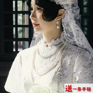 多层珍珠项链配礼服颈链女士叠戴锁骨链中长款拍照饰品毛衣链524