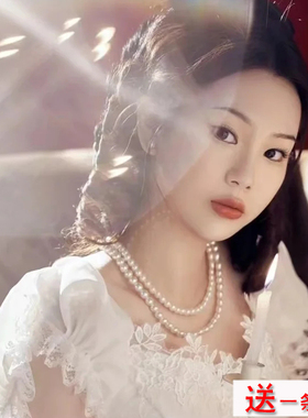 双层珍珠项链多层叠戴颈链子拍照写真饰品女士锁骨链毛衣链子1059