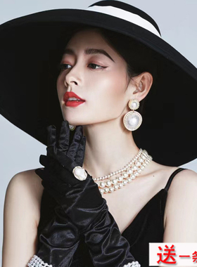 多层叠戴珍珠项链女士配裙子颈链赫本风写真拍照配饰品锁骨链217