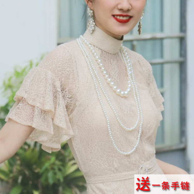 2025新款搭配旗袍珍珠项链中长款女款夏季三层叠戴毛衣链项圈2065
