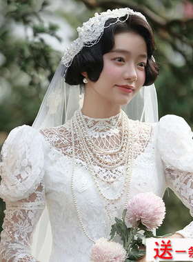 六层珍珠项链法式复古颈链子女士摄影拍照饰品锁骨链子中长款530