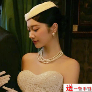 多层珍珠项链法式配婚纱礼服颈链叠戴毛衣链子女士短款锁骨链1401