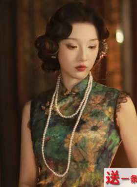 配旗袍珍珠项链中长款双层叠戴颈链女多层锁骨链摄影拍照饰品415