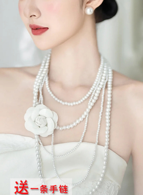 多层珍珠项链配礼服配饰品女颈链子2026新款五层锁骨链中长款662