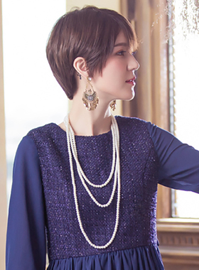 多层珍珠项链配裙子饰品女士中长款颈链子法式毛衣链百搭项圈012