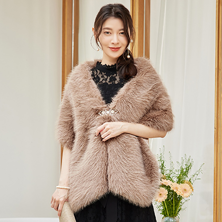 仿皮草毛毛披肩斗篷女士冬季结婚披风伴娘新娘外搭晚礼服斗篷3512
