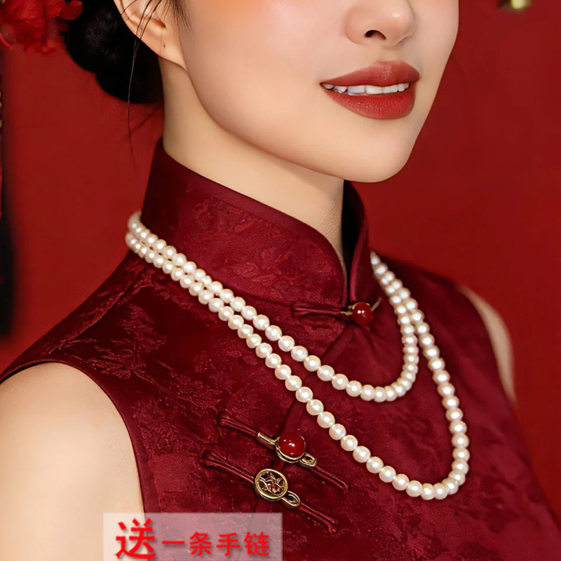 搭配旗袍珍珠项链颈链女士新中式国风饰品锁骨链中长款毛衣链702